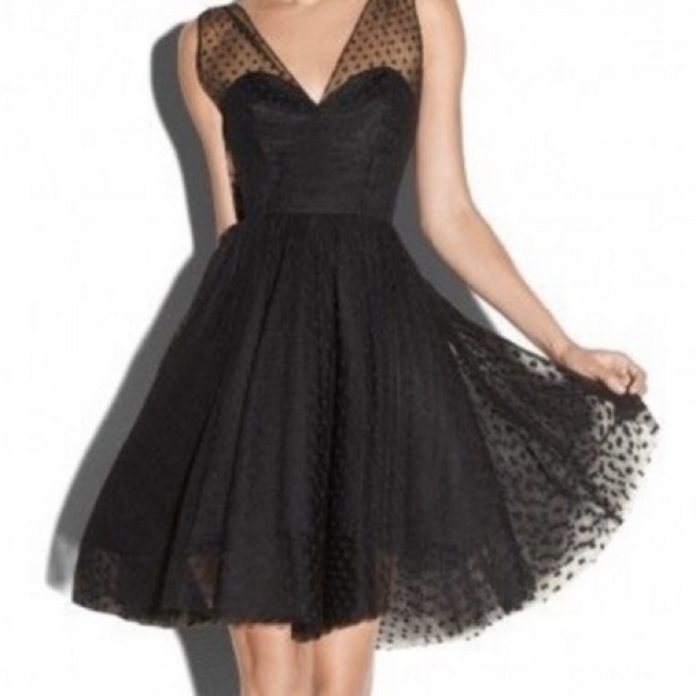 Milly Black Grace Gathered Swiss Dot Tulle Dress